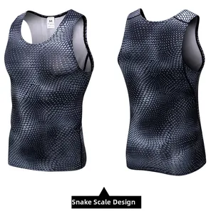 Detailed back view of men's compression vest featuring gray snakeskin 3D pattern