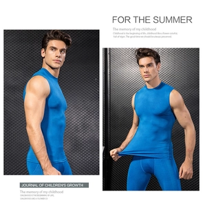 Close-up of blue men's compression vest featuring 3D hexagonal honeycomb texture fabric