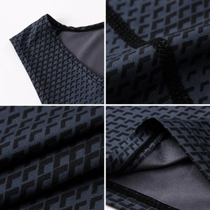 Detail view of quick-dry compression vest with flatlock seams and 3D geometric texture