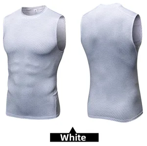 Detailed macro view showing the breathable hexagonal mesh texture of the white gym vest