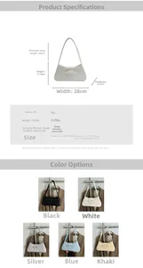 Detailed size specifications and five available colors of the stylish bow underarm bag