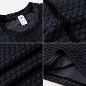 Close-up of durable 85% polyester fabric stitching on men's 3D print athletic compression vest