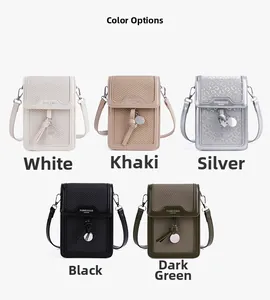 Mini crossbody phone bags set in white, khaki, silver, black and green colors