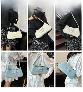 Collage of chic underarm bags with bow detail and textured PU leather finish