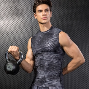 Men's compression tank top with 3D snakeskin print for fitness and workout training