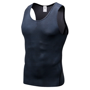 Men's blue 3D compression tank top with geometric texture and moisture-wicking fabric