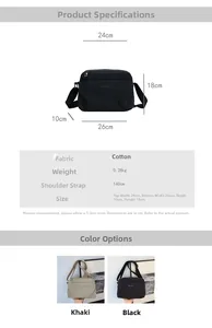 Detailed size chart for nylon crossbody bag including dimensions weight and strap length