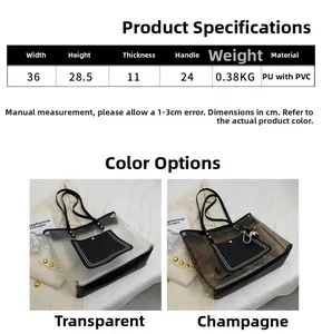 Guide des tailles du grand sac cabas en PVC avec dimensions 36x28,5x11cm et matières