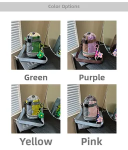 Collage of checkered cycling bucket bags in green, purple, yellow, and pink colors