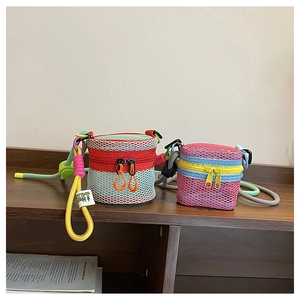 Mini mesh crossbody bags with colorful nylon netting and heavy duty cord straps