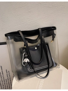 Sac Tote en PVC Transparent pour Femmes Grande Capacité Sac à Épaule Clair Avec Pochette Interne en PU Et Pendentif Ours