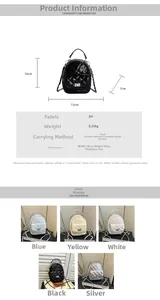 Detail showing various colors and precise dimensions of the mini quilted backpack