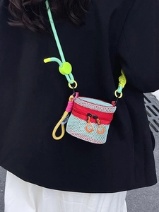 Women Mini Mesh Hollow Out Crossbody Bag Street Fashion Color Block Small Lipstick Bag With Adjustable Woven Rope Strap