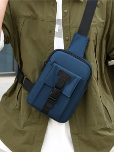 Men's navy blue casual crossbody chest bag with sport logo and adjustable buckle strap