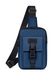Navy blue waterproof crossbody chest bag with SPORT tag and adjustable shoulder strap