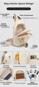 Vue détaillée de l'intérieur multi-compartiments et de la capacité du sac bandoulière beige