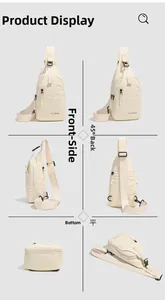 Vues multiples d'un sac de poitrine en nylon crème avec sangles réglables et fermetures éclair