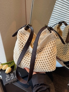 Handmade Woven Cotton Crossbody Bag Women Casual Bohemian Hollow Out Tote With Adjustable Strap Summer Beach Bag