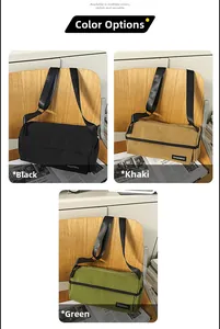 Vue détaillée des sacs bandoulière décontractés en nylon noir, kaki et vert