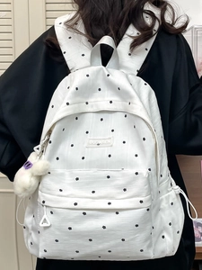 Women Fashion Floral Print Nylon Backpack Large Capacity Student School Bag With Plush Charm For Travel Casual Use