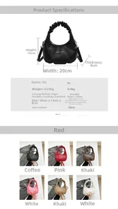 Detailed size chart and multi-color options for the large pleated crossbody handbag