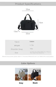 Guide détaillé des dimensions du sac bandoulière montrant les mesures de 22x16x13 cm