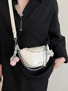 Lazy Breeze Borsa a Tracolla a Catena Donna Borsa a Sella Trapuntata in Pelle PU Forma di Luna Piccola Borsa a Petto con Ciondolo