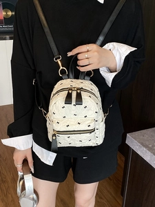Damen Mini Rucksack Schleife Muster Geknittert PU Leder Mode Kleiner Schulrucksack Reise Sweet Girls Casual Rucksack