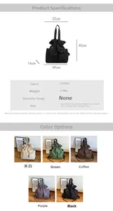 Detailed dimensions and color options for the large capacity drawstring fabric tote bag