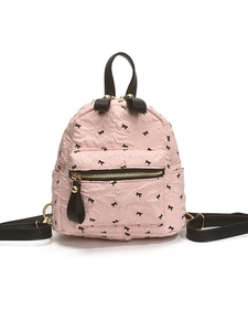 Rosa gesteppter Mini-Rucksack mit schwarzem Schleifendesign und verstellbaren Trägern