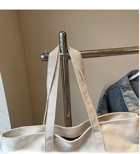 Detail of durable canvas tote bag handles with high-quality stitching and texture