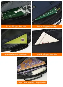 Detail view of Oxford fabric shoulder bag featuring multi-layer storage compartments
