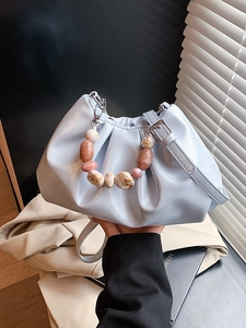 Borsa a Secchiello Arricciata da Donna in Pelle PU Borsa a Nuvola Con Manico in Perline Marmo Stile Coreano Borsa a Tracolla a Spalla