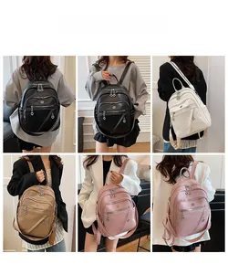 Viste multiple di uno zaino da donna in morbida pelle disponibile in vari colori