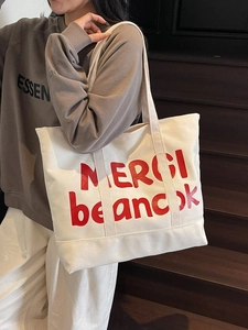 Korean Style Lazy Canvas Tote Bag For Women Large Capacity Letter Printed Shoulder Bag Casual Everyday Commuting Handbag