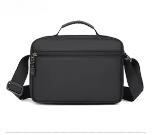 Detailed back view of a black oxford fabric crossbody bag with anti-theft zipper pocket
