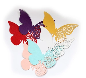 Stickers muraux papillons 3D découpés au laser avec motifs de roses multicolores