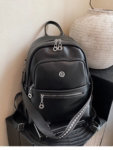 Fashion Women PU Leather Backpack Large Capacity Travel Daypack With Wide Strap Lychee Texture Korean Style Leisure Bag