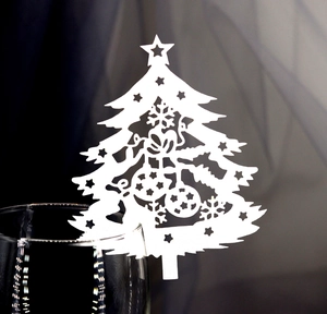Christmas Tree Cup Cards Laser Cut Pearlescent Paper Snowflake Star Hollow Wine Glass Decoration Holiday Party Place Cards