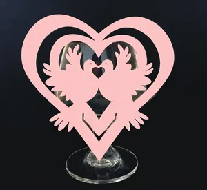 Pink laser-cut butterfly heart seat card for wine glass decoration in weddings