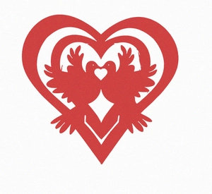 Red laser-cut heart and love birds wine glass card for wedding table decoration