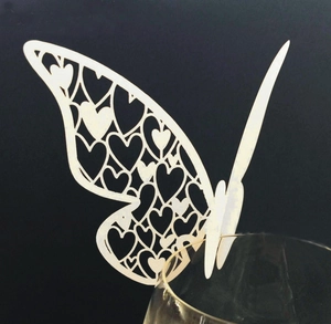 Butterfly Wine Glass Place Cards Pearlescent Paper Laser Cut Hollow Heart Wedding Valentine Party Table Decoration