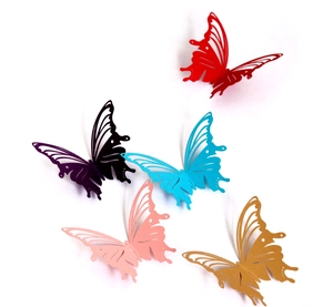3D hollow laser-cut butterfly wall stickers in five vibrant colors for wedding decor