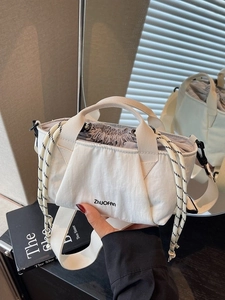 Women Pleated Drawstring Bucket Bag Fabric Crossbody Shoulder Bag Small Handbag Solid Color Casual Fashion Bag ZHUOFAN