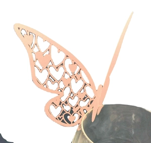 Rose gold laser cut butterfly decorative card with hollow heart pattern for wedding wine glass