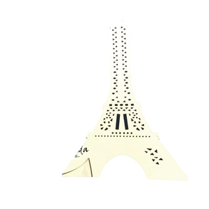 Laser-cut Eiffel Tower wine glass card for weddings featuring white hollowed-out paper art