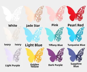 Detail of 3D laser-cut butterflies in twelve colors for wall and party decoration