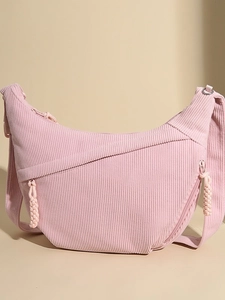 Women Large Capacity Polyester Dumpling Crossbody Bag Corduroy Texture Pleated Minimalist Hobo Shoulder Bag Woven Puller