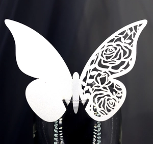 Carte De Coupe Papillon Marque Place Papier Perlé Découpe Laser Motif Rose Décoration De Table Mariage Fête