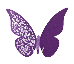 3D purple glitter butterfly card for wine glasses with laser cut patterns for weddings